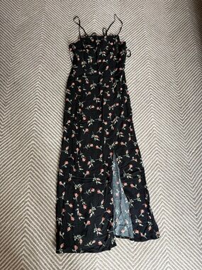 Topshop Black Floral Slip Dress with Red Rosebuds